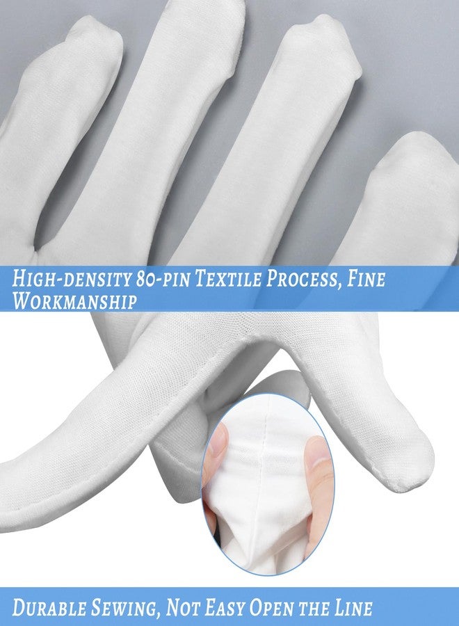HMNYSOL White Gloves, 6 Pairs(12 Pcs) Thinck Cotton Gloves for Dry Hands Sleeping, Moisturizing Gloves Spa Eczema Overnight, Work Gloves for Coin Jewelry Service - Image 2